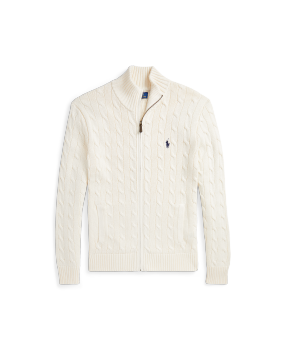 Cable-Knit Cotton Quarter-Zip Sweater in Blue | Ralph Lauren® HK