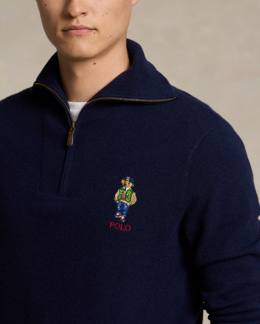 Polo Bear Wool Quarter-Zip Sweater in Blue | Ralph Lauren® HK Polo Bear Wool Quarter-Zip Sweater in Blue | Ralph Lauren® HK