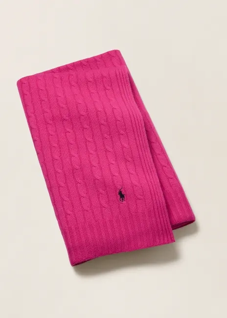 Ralph Lauren Pink Pony Cable Cashmere Throw Blanket