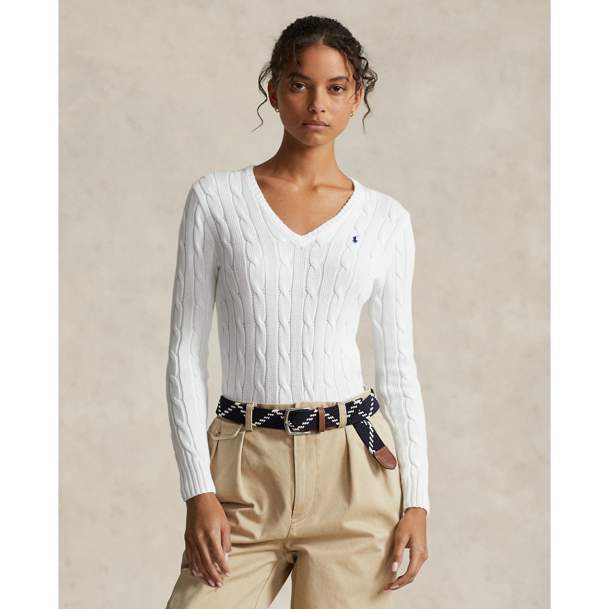 売れ筋商品|||ラルフローレン ニット&セーター レディース アウター CABLE KNIT COTTON V NECK SWEATER - Jumper - offwhite s7-1484074_alternate10?$