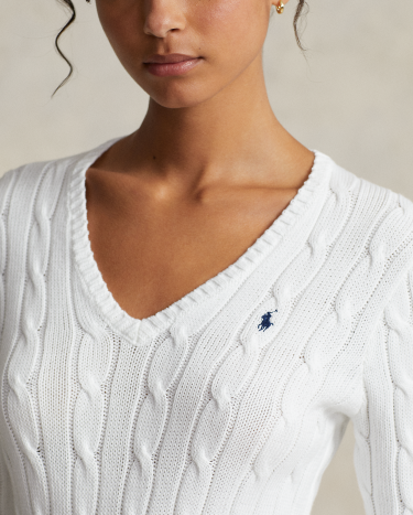 売れ筋商品|||ラルフローレン ニット&セーター レディース アウター CABLE KNIT COTTON V NECK SWEATER - Jumper - offwhite s7-1484074_alternate10?$