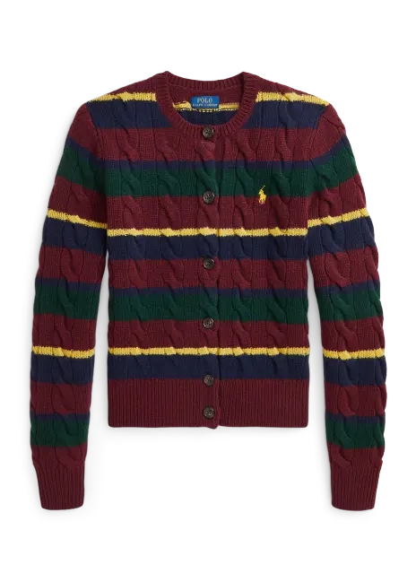 Ralph Lauren Striped Cable Wool-Cashmere Cardigan