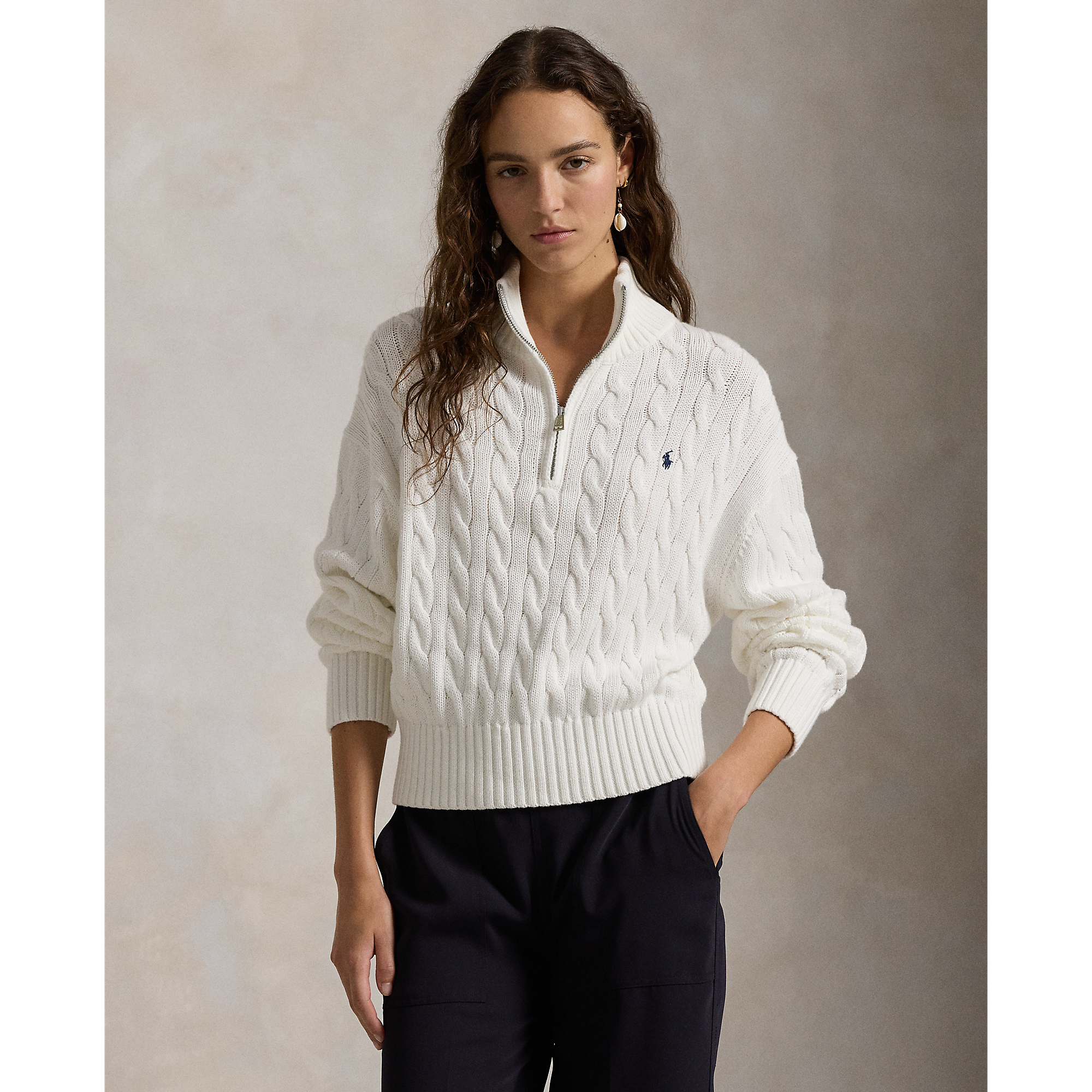 きゃりちゃん【Polo Ralph Lauren】コットンニット Cable-Knit Cotton Quarter-Zip Sweater in White | Ralph