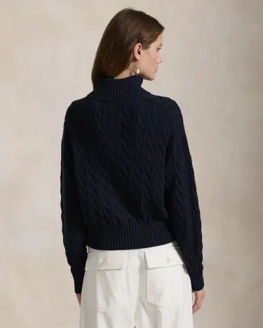 売れ筋商品|||ラルフローレン ニット&セーター レディース アウター CABLE KNIT COTTON QUARTER ZIP JUMPER - Jumper - black Cable-Knit Cotton Quarter-Zip Sweater – Outfitland.store