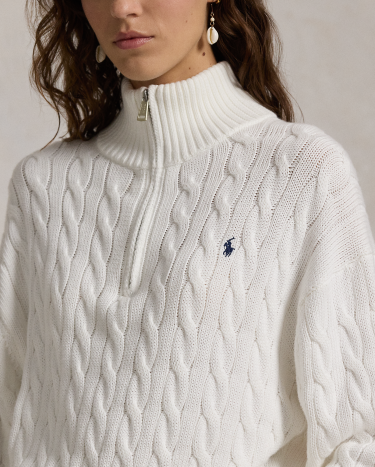 大型セールや時期 Cable-Knit Cotton Quarter-Zip Sweater in White | Ralph トップス
