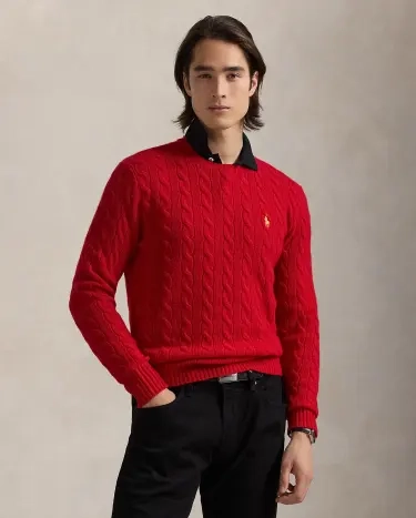 ★★POLO RALPH LAUREN★★ Cable knit cotton sweater red MNPO Cable-knit cotton sweater in red - Polo Ralph Lauren | Mytheresa