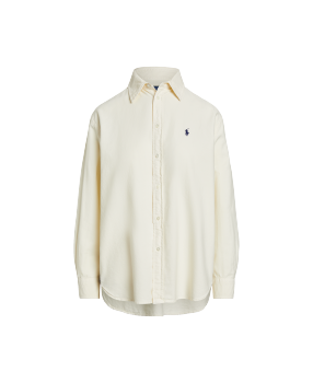 Wimbledon Oversize Fit Crest Linen Shirt in White | Ralph