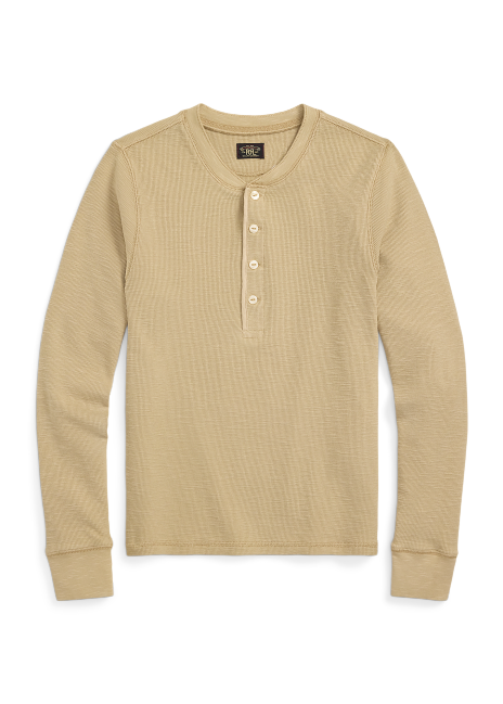 Ralph Lauren Garment-Dyed Waffle-Knit Henley Shirt