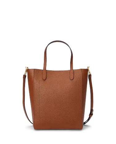 Pebbled Leather Small Cameryn Tote Bag in Brown | Ralph