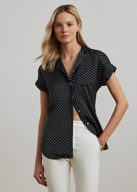 Ralph Lauren Polka-Dot Charmeuse Camp Shirt