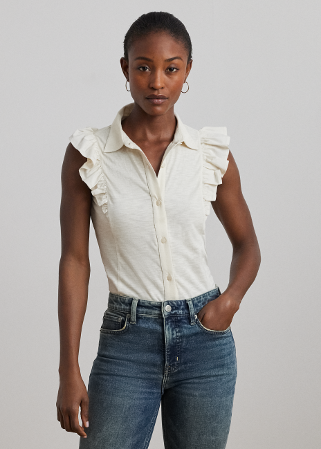 Ralph Lauren Ruffle-Trim Jersey Sleeveless Shirt