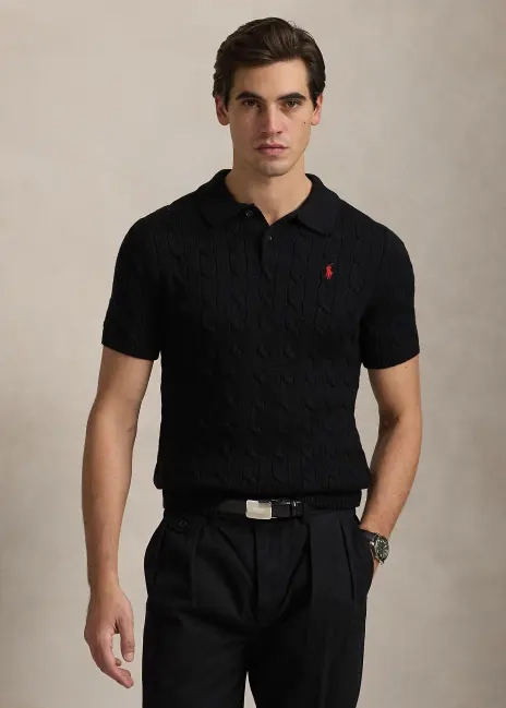 Ralph Lauren Cable-Knit Cotton Polo Sweater