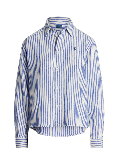 Ralph Lauren Wide Cropped Striped Linen Shirt