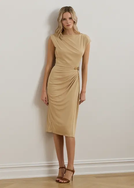 Ralph Lauren Buckle-Trim Jersey Boatneck Dress