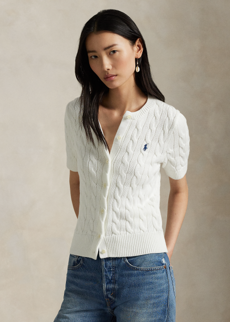 Ralph Lauren Cable-Knit Cotton Short-Sleeve Cardigan