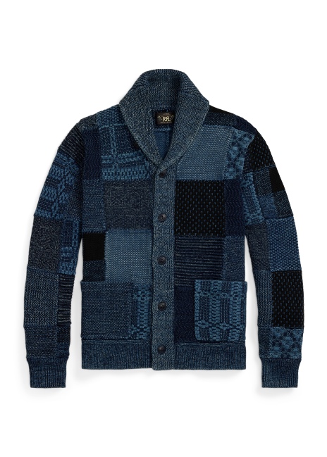 Ralph Lauren Indigo Patchwork Cotton-Linen Cardigan