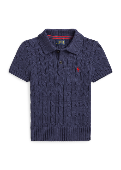 Ralph Lauren Cable-Knit Cotton Polo-Collar Sweater