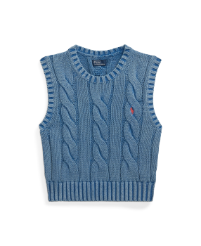 Cable-Knit Cotton Sweater Vest in Blue | Ralph Lauren® HK