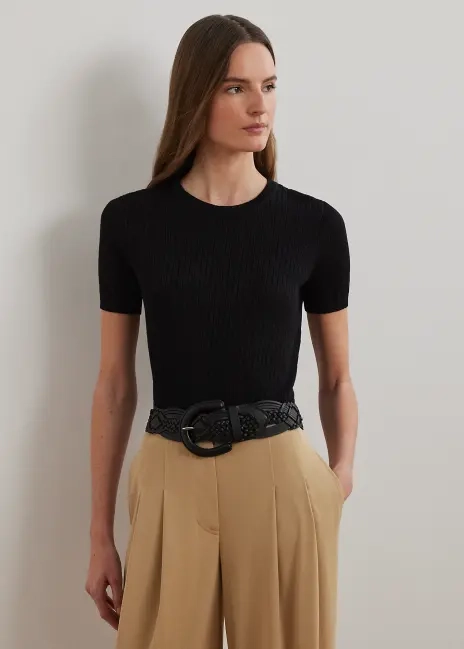 Ralph Lauren Ribbed Linen-Blend Short-Sleeve Sweater