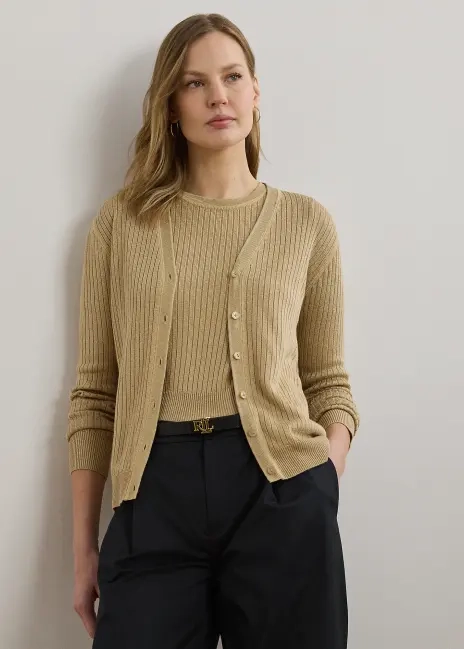 Ralph Lauren Rib-Knit Linen-Blend V-Neck Cardigan