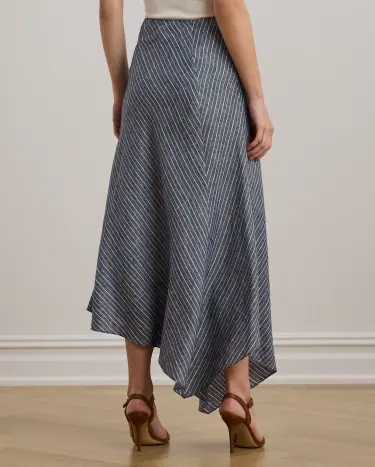 Striped Linen A-Line Midi Skirt in Blue | Ralph Lauren® HK