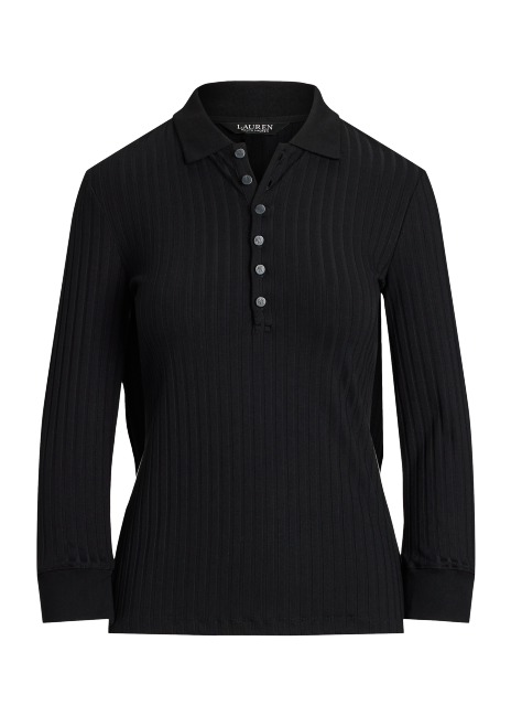 Ralph Lauren Rib-Knit Three-Quarter-Sleeve Polo Shirt