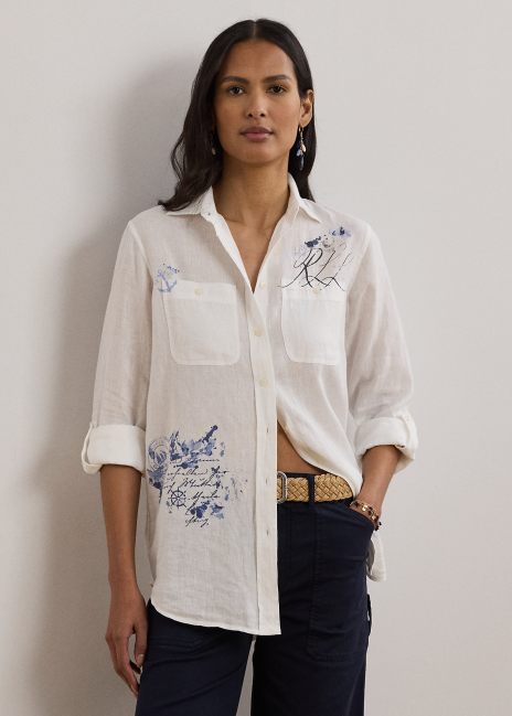 Ralph Lauren Relaxed Fit Print Roll-Tab Sleeve Shirt