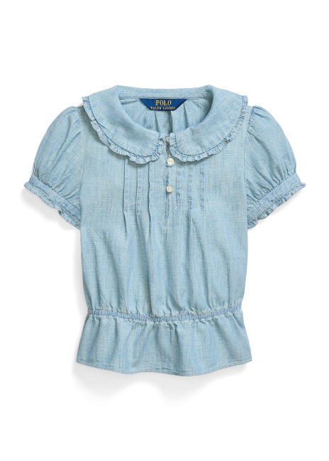 Ralph Lauren Indigo Cotton Chambray Peplum Top