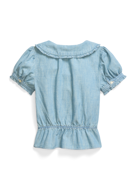 Ralph Lauren Indigo Cotton Chambray Peplum Top