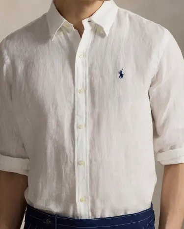 ★★POLO RALPH LAUREN★★ Custom fit linen shirt white MNPOW Polo Ralph Lauren Custom Fit Linen Shirt | Navy