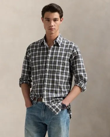 Classic Fit Plaid Broadcloth Shirt in White | Ralph Lauren® HK
