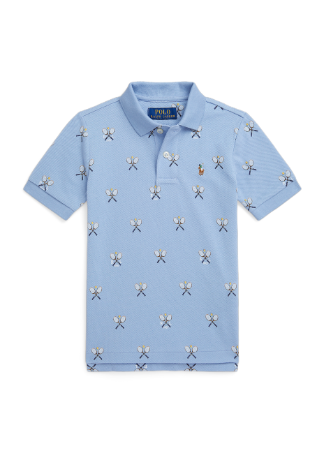 Ralph Lauren Tennis-Print Cotton Mesh Polo Shirt