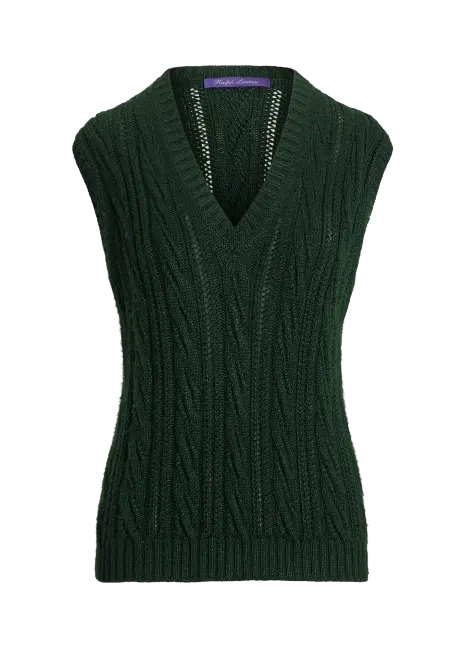 Ralph Lauren Cable-Knit Silk-Cashmere Sweater Vest