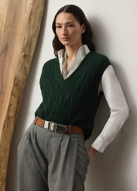 Ralph Lauren Cable-Knit Silk-Cashmere Sweater Vest