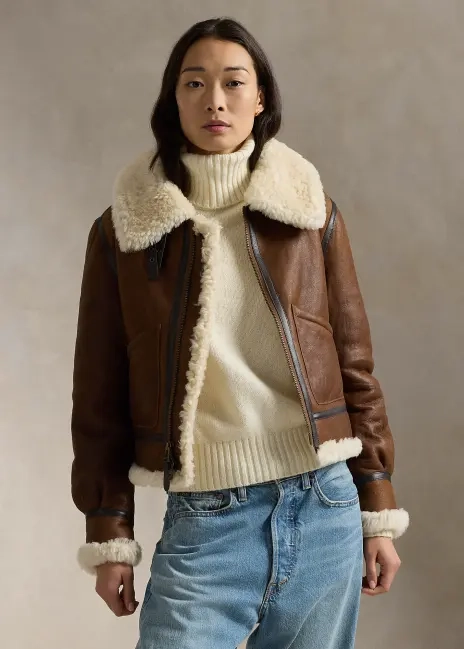 Ralph Lauren Leather-Trim Shearling Aviator Jacket