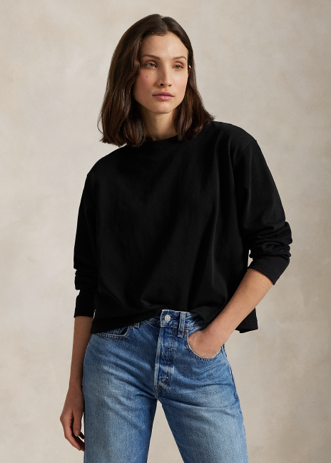 Ralph Lauren Cropped Cotton Jersey Long-Sleeve Tee