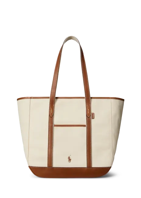 Ralph Lauren Leather-Trim Canvas Medium Shopper Tote