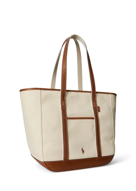 Ralph Lauren Leather-Trim Canvas Medium Shopper Tote