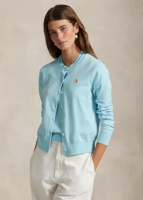 Ralph Lauren Stretch Cotton-Blend Crewneck Cardigan