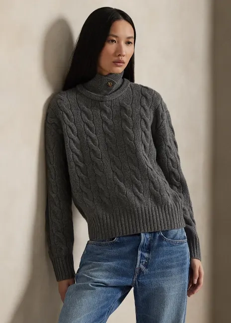 Ralph Lauren Cable-Knit Wool-Cashmere Polo Sweater