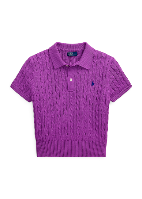 Ralph Lauren Cable-Knit Cotton Cropped Polo Shirt