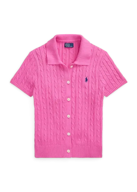 Ralph Lauren Cable Cotton Short-Sleeve Polo Cardigan