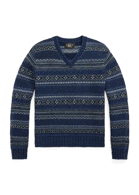 Ralph Lauren Indigo Fair Isle Cotton-Linen Sweater