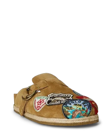 Turbach Logo-Patch Suede Clog Sandal in Tan | Ralph Lauren® HK