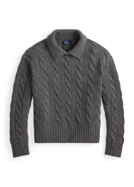 Ralph Lauren Cable-Knit Wool-Cashmere Polo Sweater