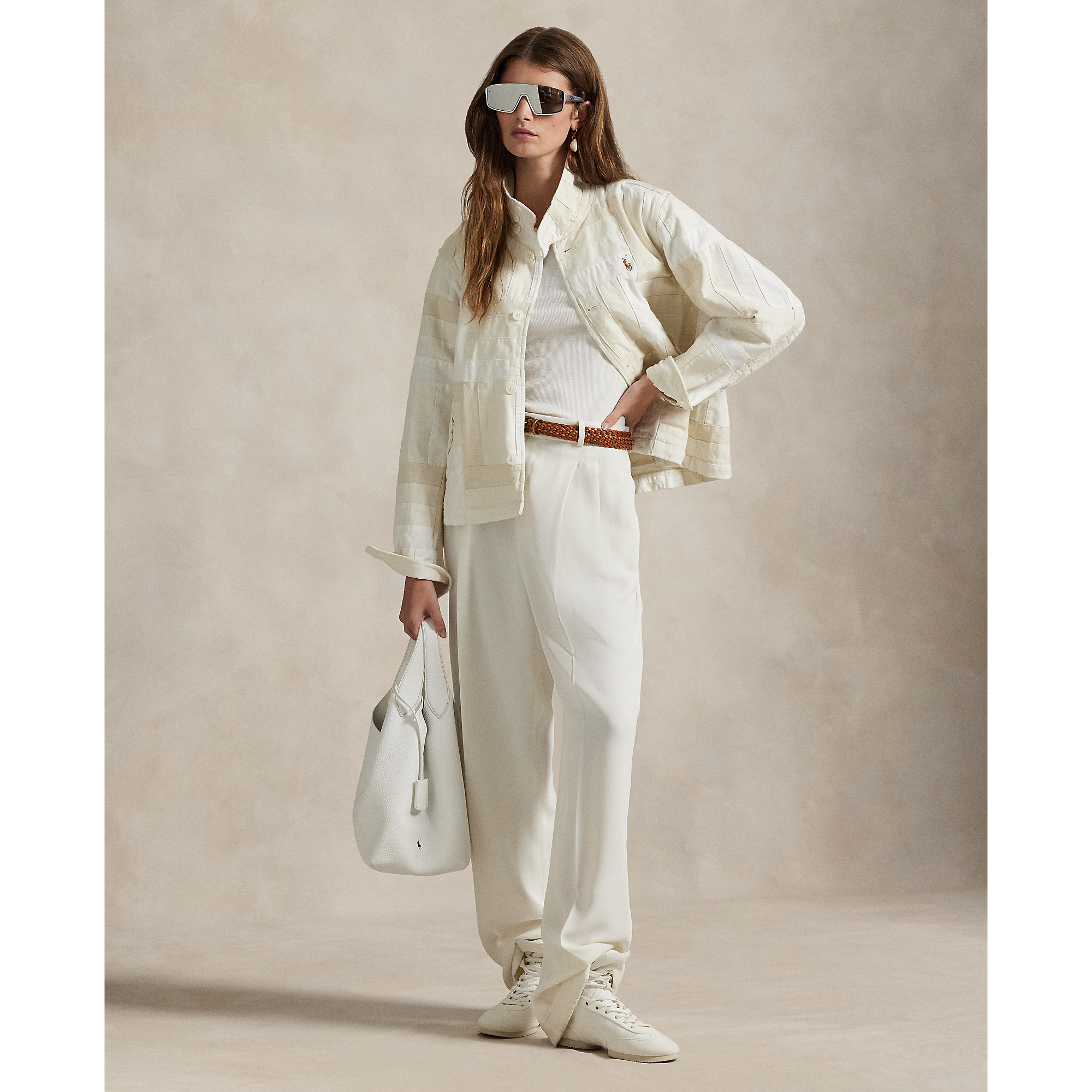 Patchwork Mockneck Jacket in White | Ralph Lauren® HK