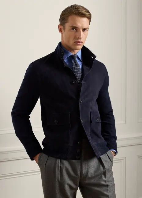 Ralph Lauren Suede-Front Cashmere Cardigan