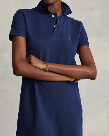 Cotton Mesh Polo Dress in Blue | Ralph Lauren® HK