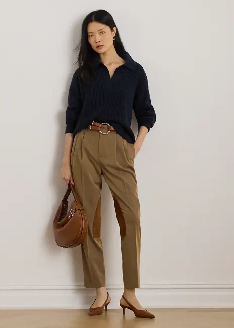 Ralph Lauren Suede-Trim Bi-Stretch Jodhpur Pant