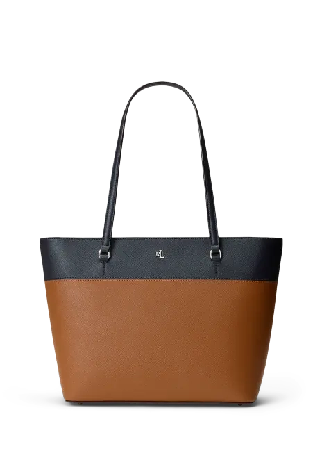 Ralph Lauren Striped Leather Medium Karly Tote Bag